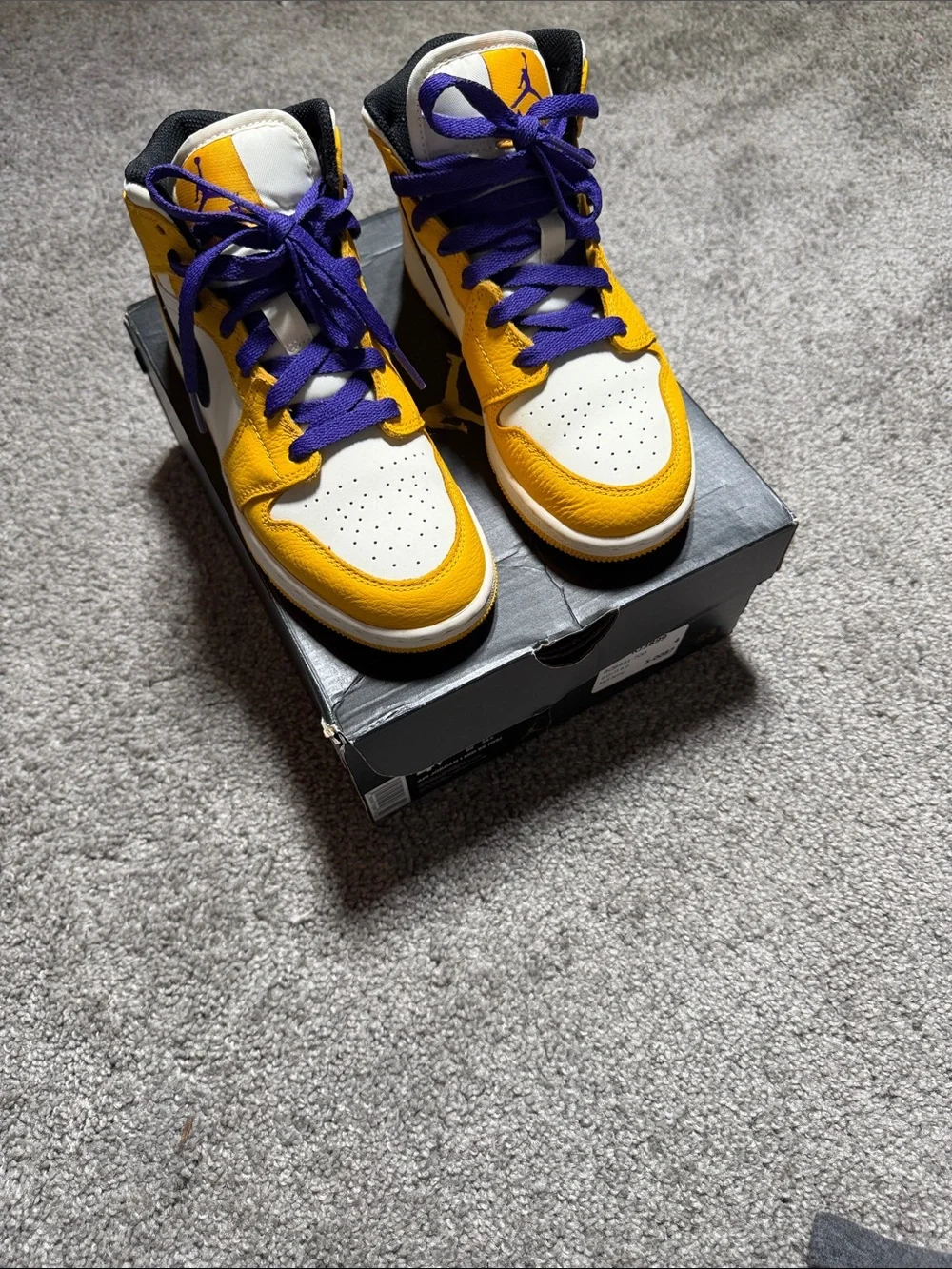 Jordan Yellow, Purple & White High-Top Sneakers